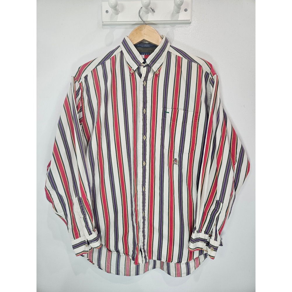 Tommy Hilfiger Mens M Multi Color Vertical Stripe Long Sleeve Button Down Shirt